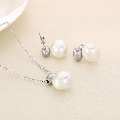 Set Necklace Silver Silver Steel with pearls-set004