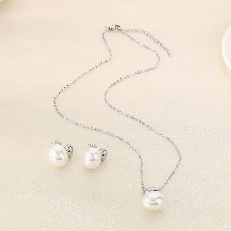 Set Necklace Silver Silver Steel with pearls-set004