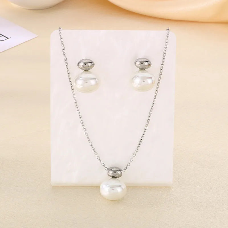 Set Necklace Silver Silver Steel with pearls-set004