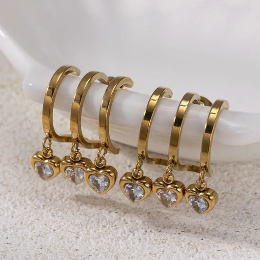 *Σκουλαρίκια επιχρυσωμένο ατσάλι με τρεις καρδιές-EA585