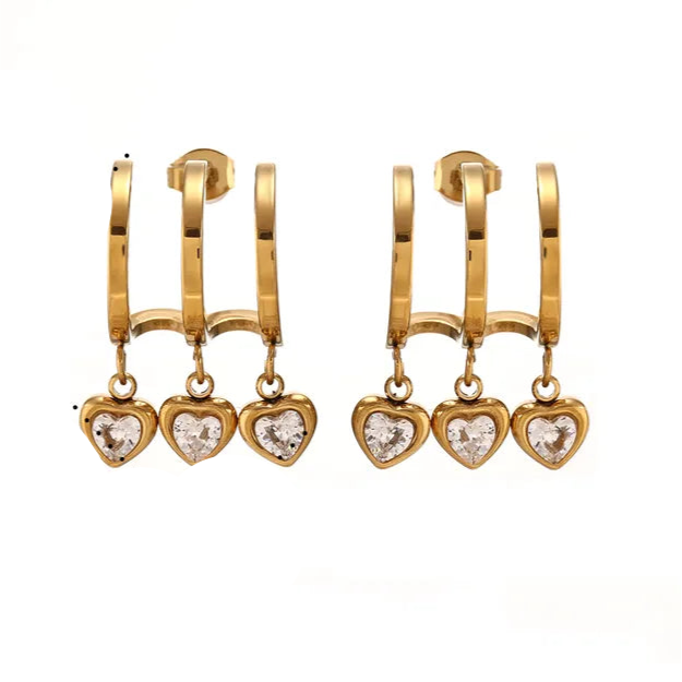 *Σκουλαρίκια επιχρυσωμένο ατσάλι με τρεις καρδιές-EA585
