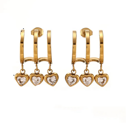 *Σκουλαρίκια επιχρυσωμένο ατσάλι με τρεις καρδιές-EA585