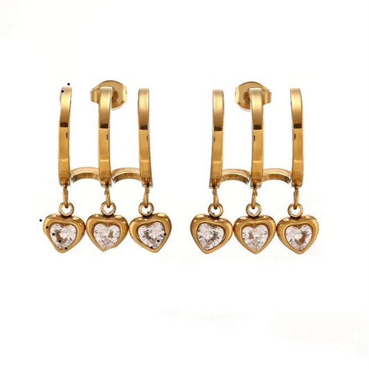 *Σκουλαρίκια επιχρυσωμένο ατσάλι με τρεις καρδιές-EA585