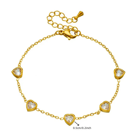 Pulseira em aço dourado com corações de cristal-BR169