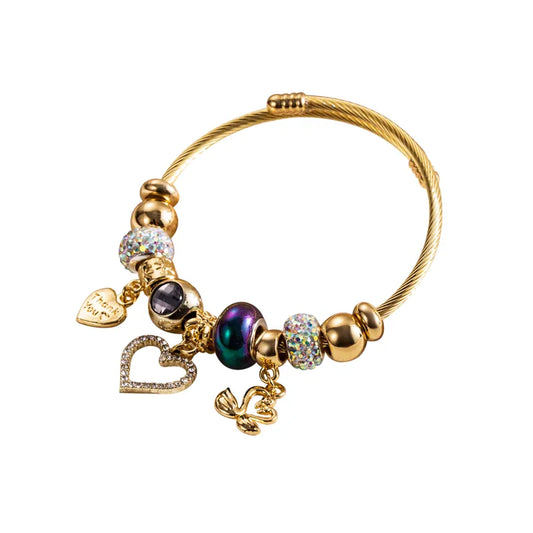 Βραχιόλι επιχρυσωμένο ατσάλι με στρας και charms-BR095