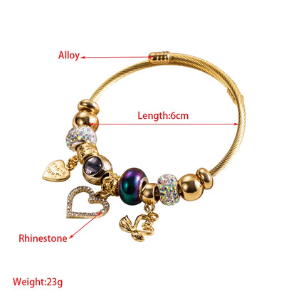 Bratara din otel placat cu aur cu strasuri si brelocuri-BR095