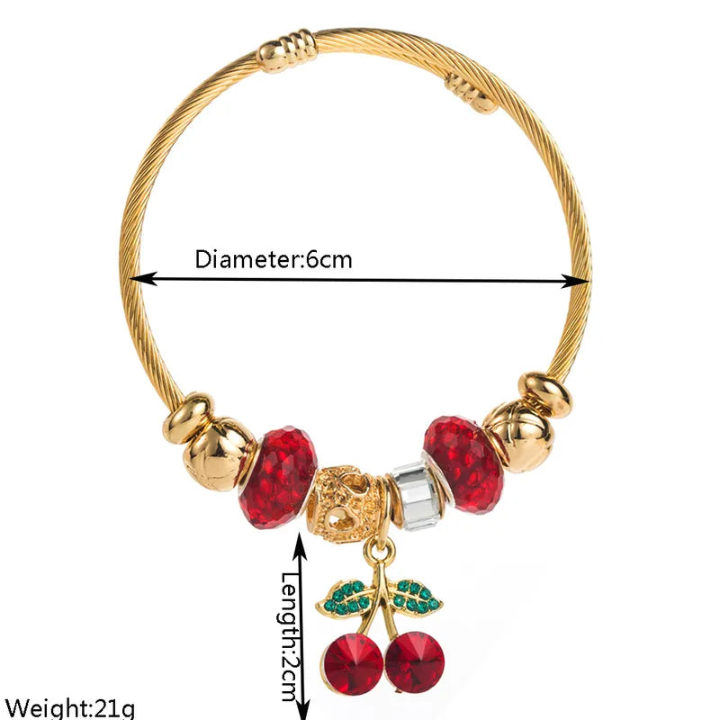 Βραχιόλι ατσάλι με κόκκινα charms-BR080