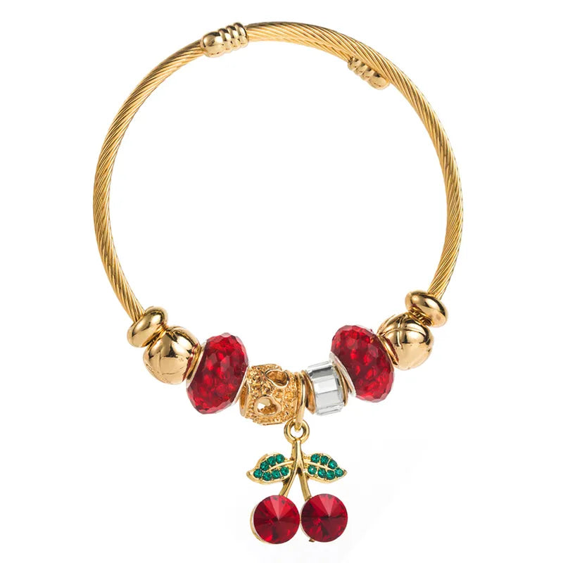 Βραχιόλι ατσάλι με κόκκινα charms-BR080