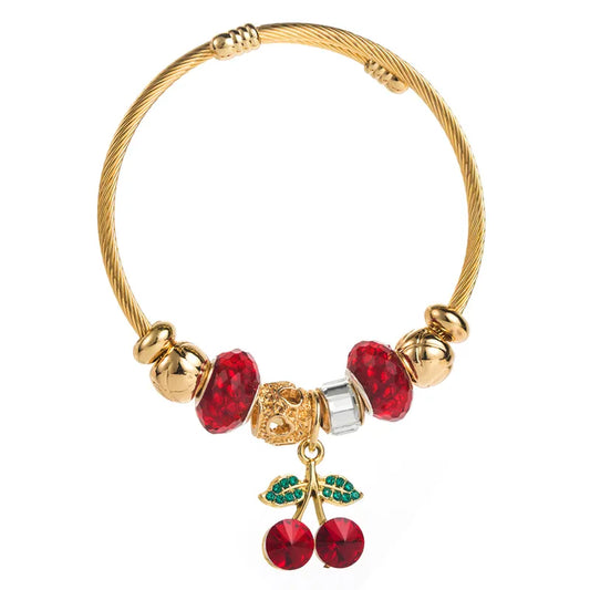 Βραχιόλι ατσάλι με κόκκινα charms-BR080