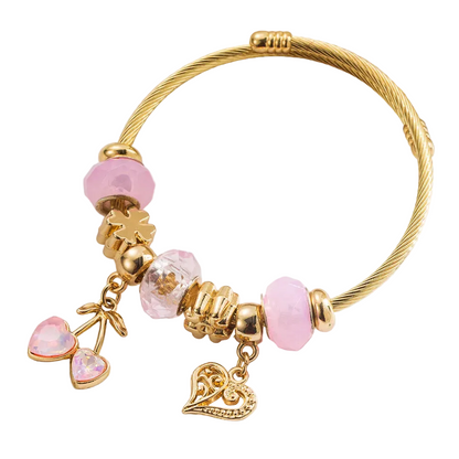 Βραχιόλι ατσάλι με ροζ charms-BR072