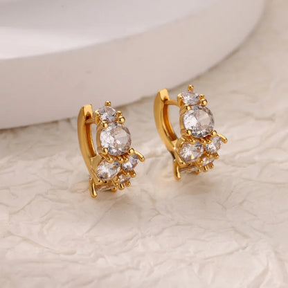 Σκουλαρίκια επιχρυσωμένο ατσάλι κρίκος με zircon -EA359