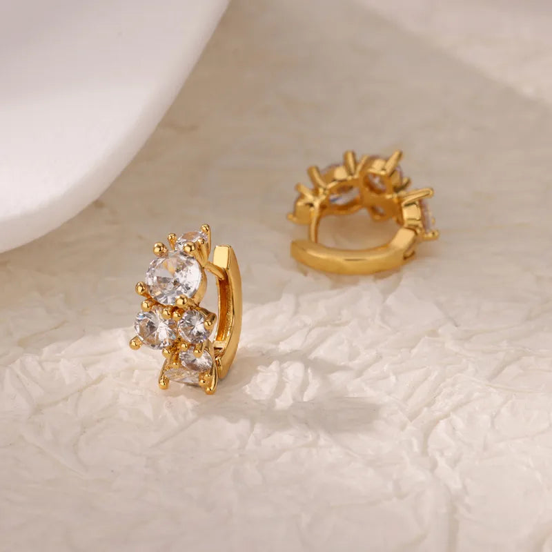 Σκουλαρίκια επιχρυσωμένο ατσάλι κρίκος με zircon -EA359