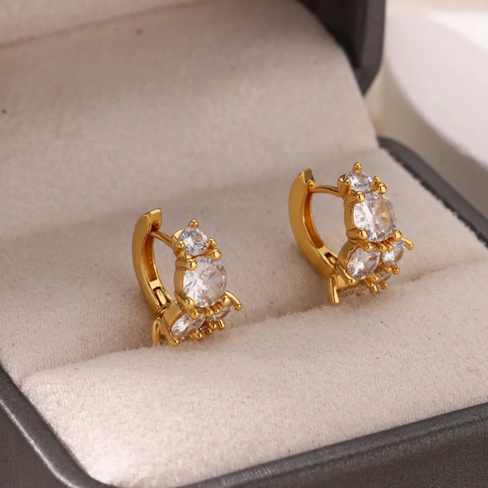 Σκουλαρίκια επιχρυσωμένο ατσάλι κρίκος με zircon -EA359