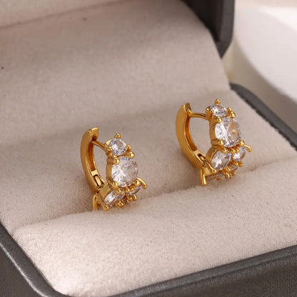 Σκουλαρίκια επιχρυσωμένο ατσάλι κρίκος με zircon -EA359