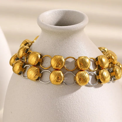 Βραχιόλι επιχρυσωμένο ατσάλι με ασημί κρίκους-BR170