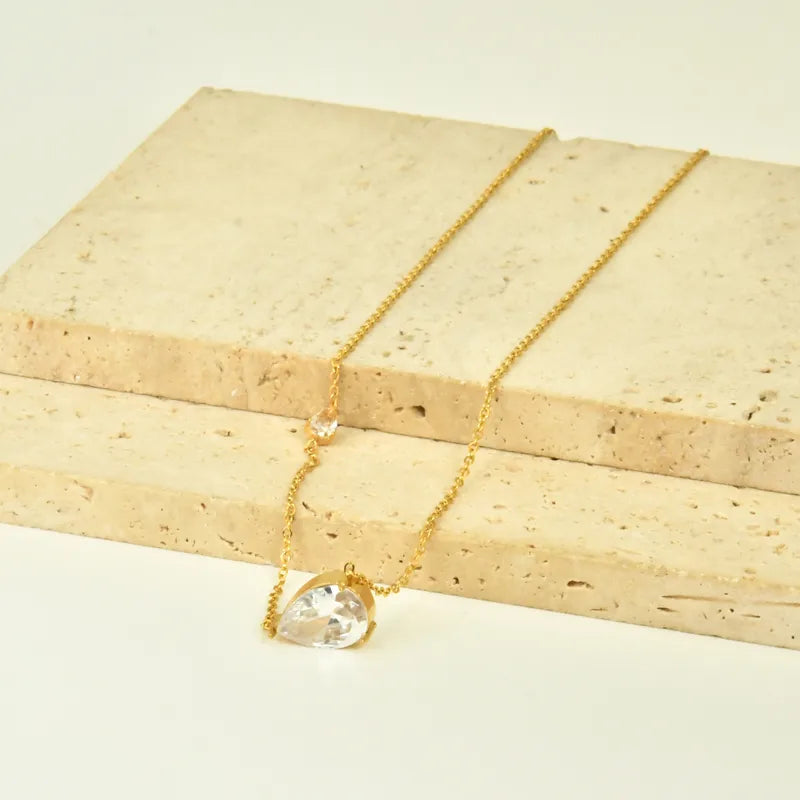 Κολιέ επιχρυσωμένο ατσάλι με μεγάλο και μικρό zircon-NE459