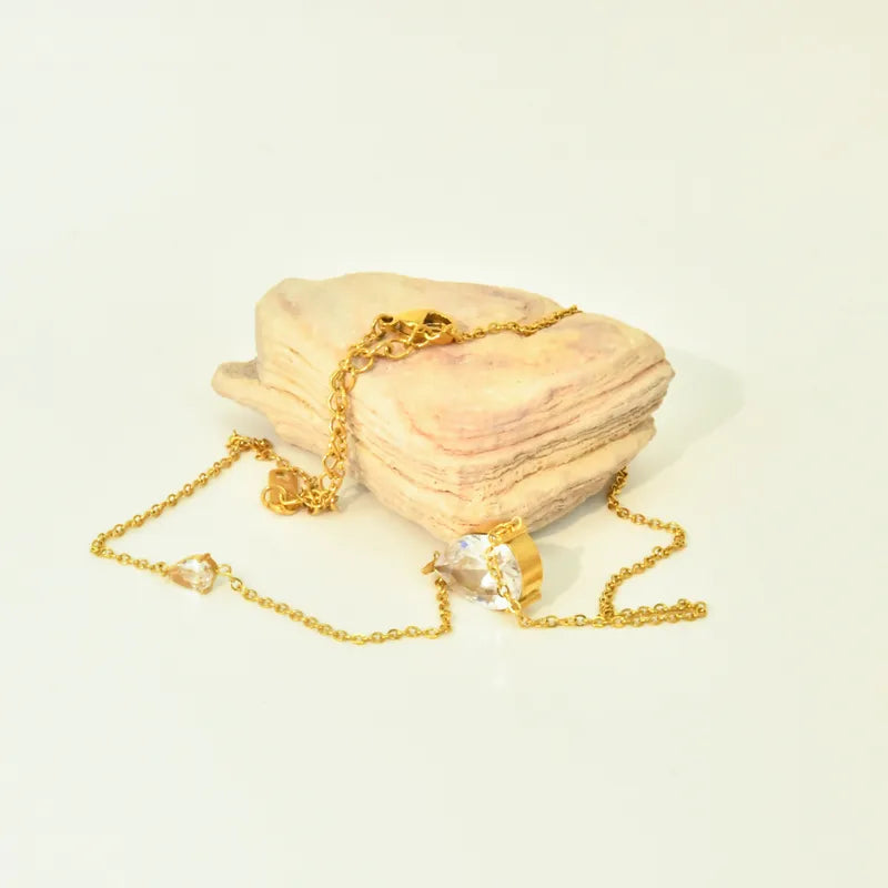 Κολιέ επιχρυσωμένο ατσάλι με μεγάλο και μικρό zircon-NE459