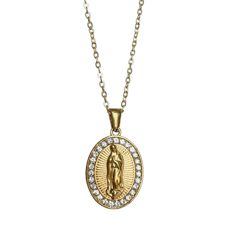 Collana in acciaio dorato con Vergine Maria - NE560