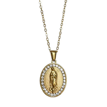 Collana in acciaio dorato con Vergine Maria - NE560