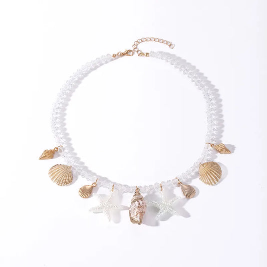 Necklace with transparent beads and shells-ne197
