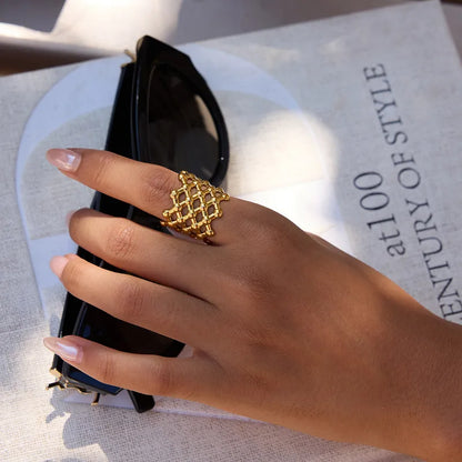 Δαχτυλίδι επιχρυσωμένο ατσάλι πλέγμα-R140