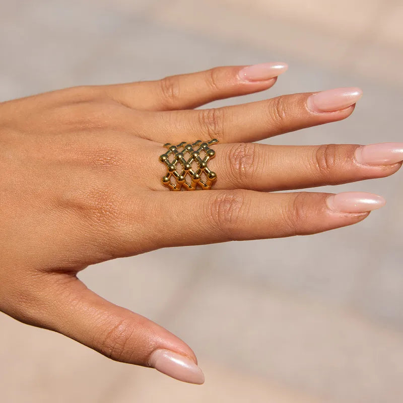 Δαχτυλίδι επιχρυσωμένο ατσάλι πλέγμα-R140