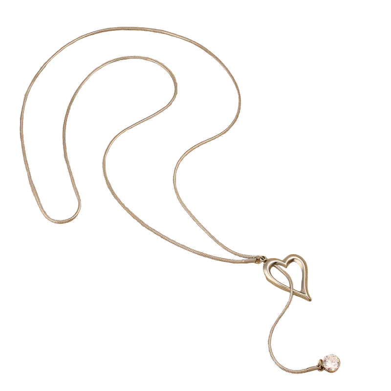 Κολιέ ατσάλι με καρδιά και στρας-NE058