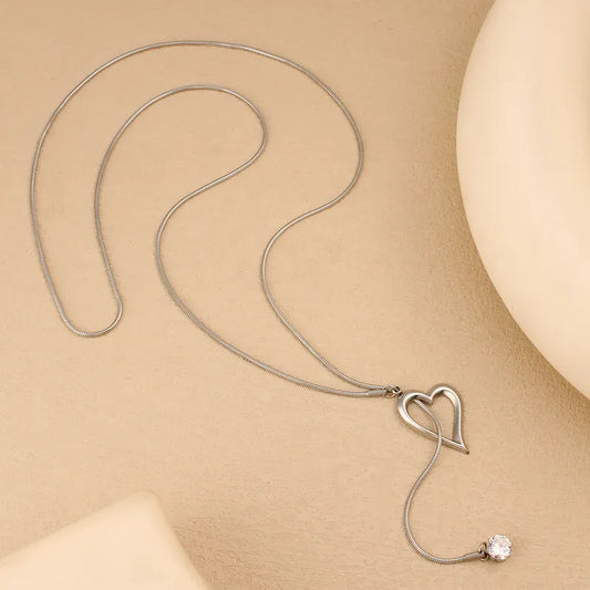 Κολιέ ατσάλι με καρδιά και στρας-NE058