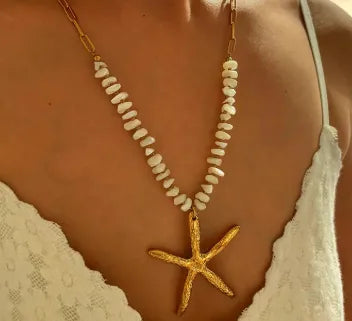 Κολιέ επιχρυσωμένο ατσάλι με μεγάλο αστερία - NE651