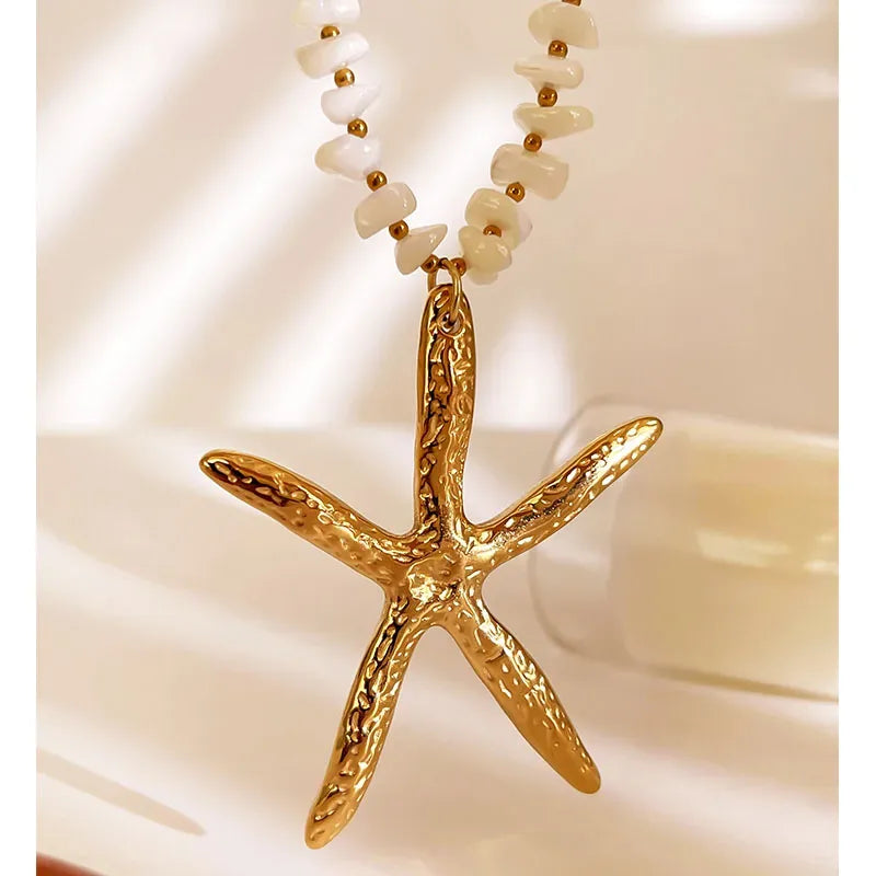 Κολιέ επιχρυσωμένο ατσάλι με μεγάλο αστερία - NE651