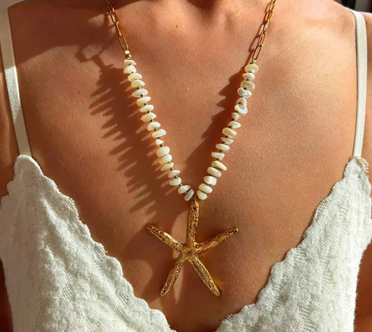 Κολιέ επιχρυσωμένο ατσάλι με μεγάλο αστερία - NE651