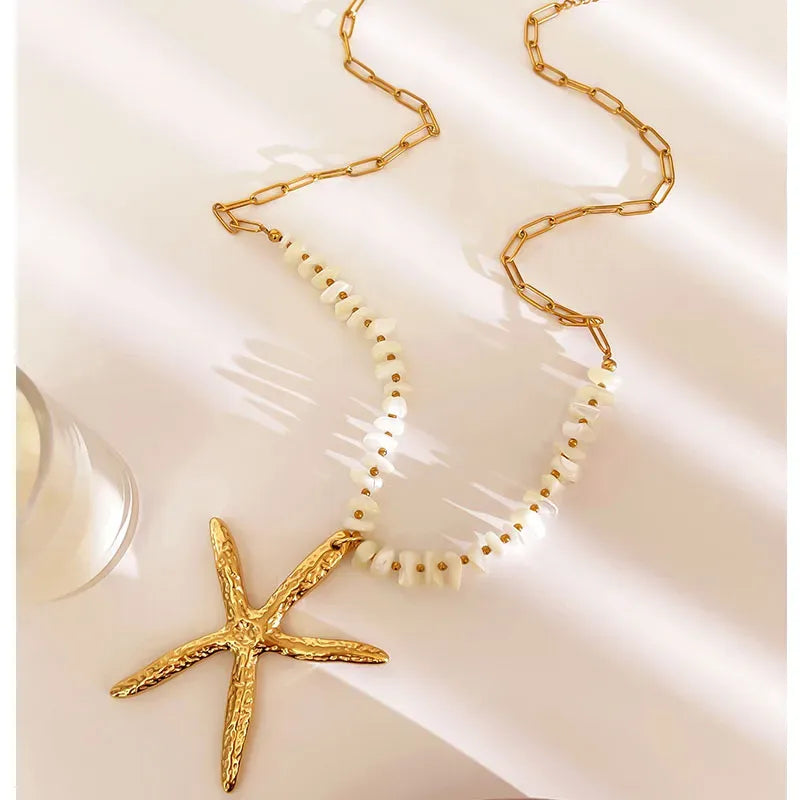 Κολιέ επιχρυσωμένο ατσάλι με μεγάλο αστερία - NE651