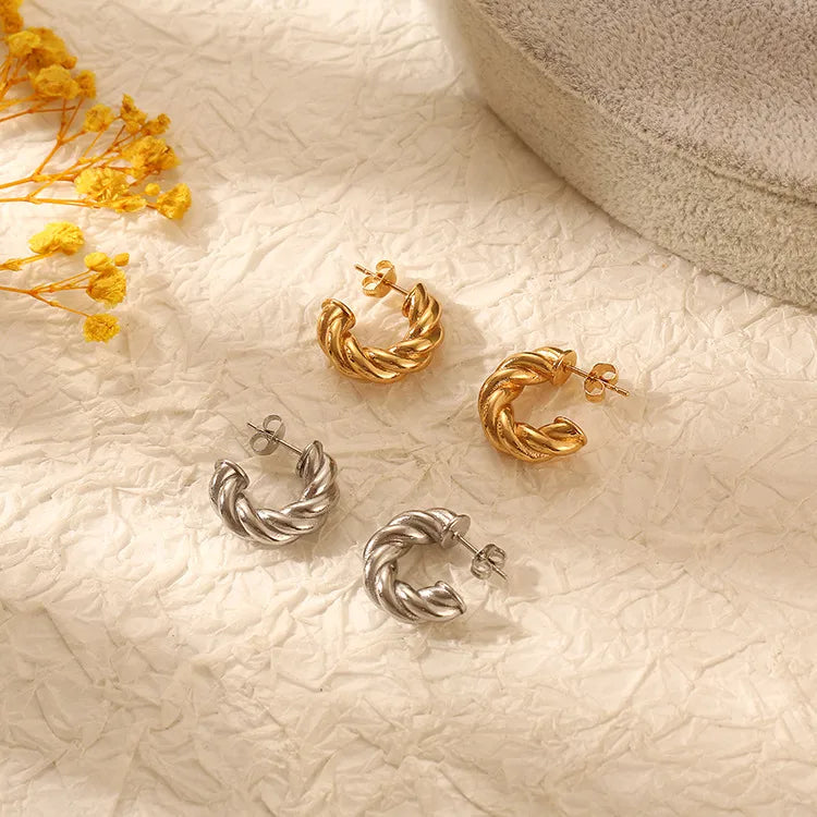 Σκουλαρίκια ατσάλι κρίκοι γυριστοί-EA286