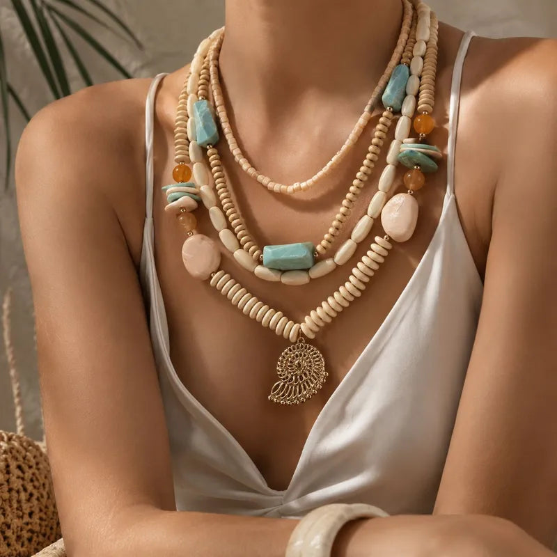 Halskette mit blauen Perlen und Seestern aus Stahl - NE449