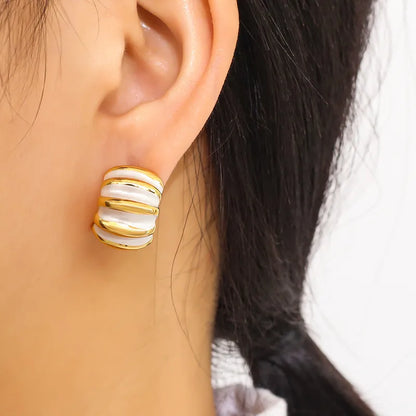 Σκουλαρίκια επιχρυσωμένο ατσάλι ασημί με χρυσό-EA429