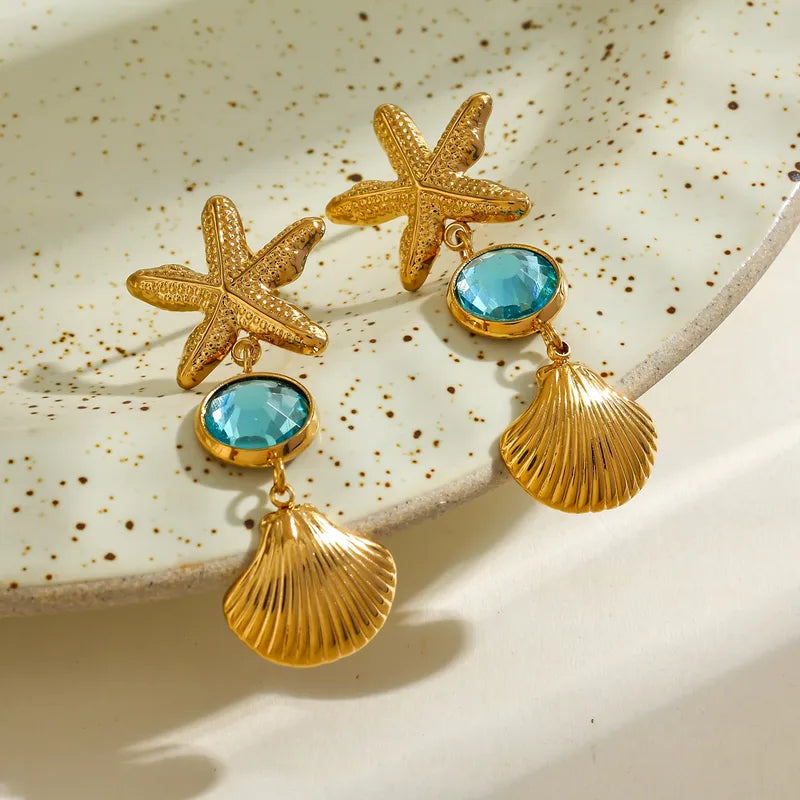 Σκουλαρίκια επιχρυσωμένο ατσάλι με γαλάζιο zircon - EA793