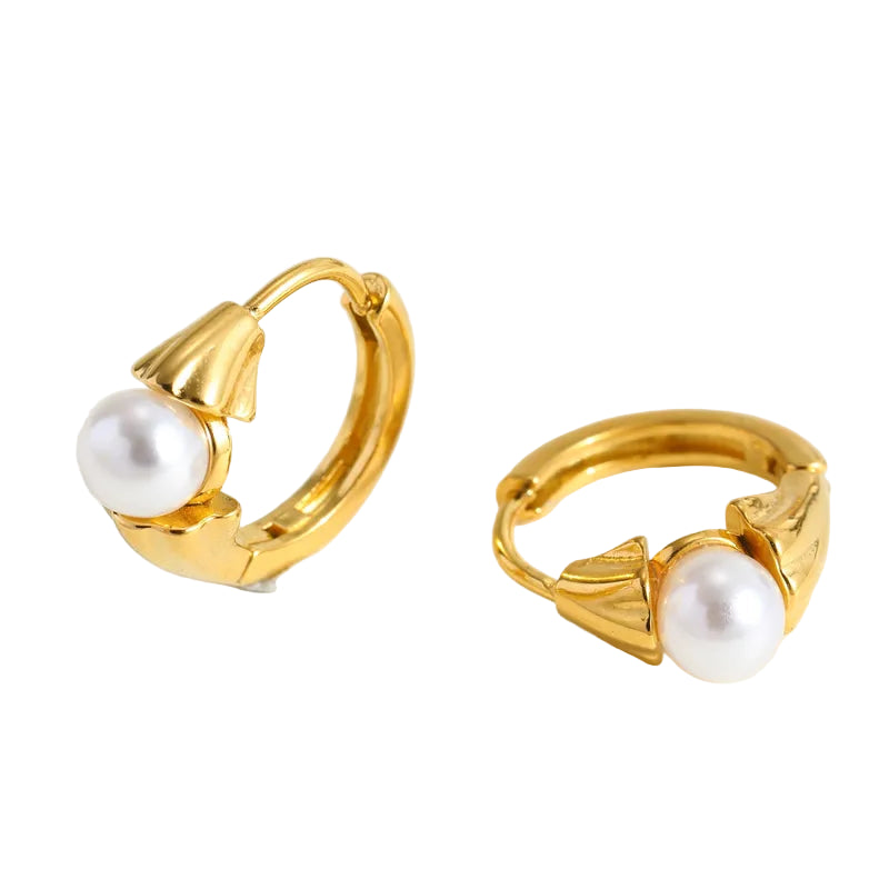 Cercei mici din oțel cu perlă-EA608