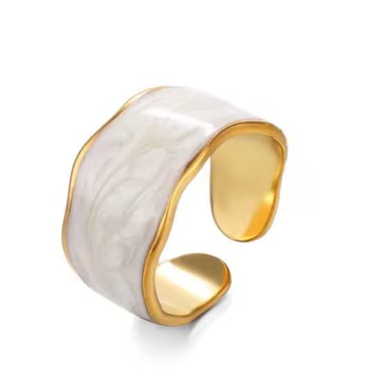 Ring Gold Plated Wide Wide with White Enamel-R013