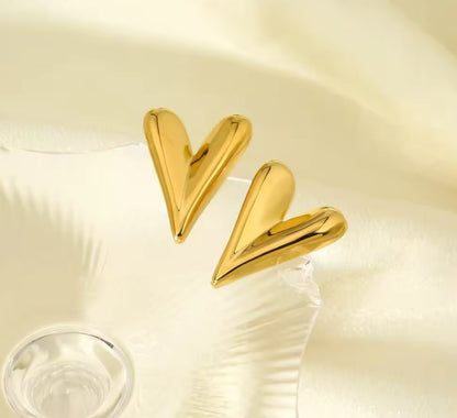 Σκουλαρίκι μοντέρνα καρδιά ατσάλι χρυσό-EA277
