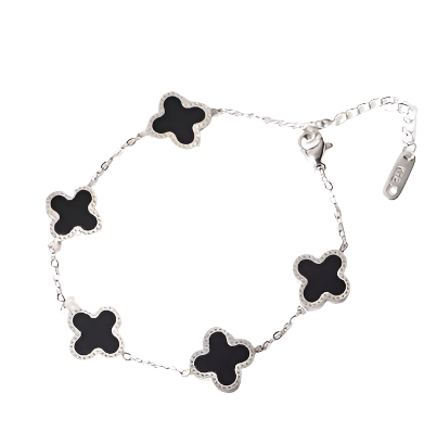 Bracelet silver steel with black round crosses-br065