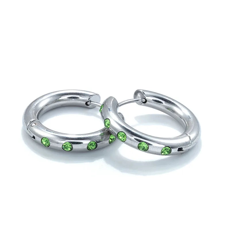 Σκουλαρίκια ατσάλι κρίκοι με πράσινα zircon-EA473