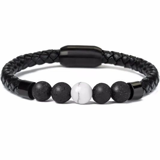 Black bracelet with volcanic stones and magnetic clasp-118