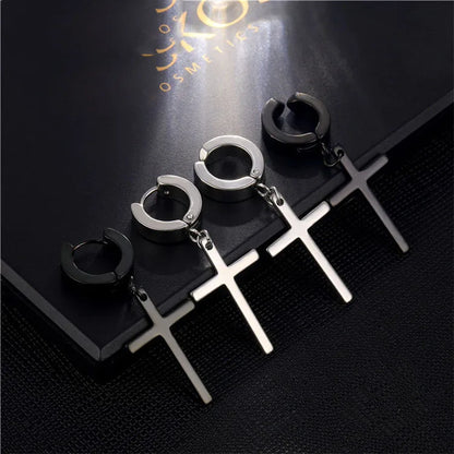 Earring black steel cross 1 piece-ea375