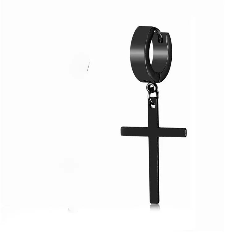 Earring black steel cross 1 piece-ea375