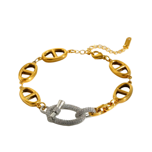 Βραχιόλι επιχρυσωμένο ατσάλι με ασημένιο zircon-BR249