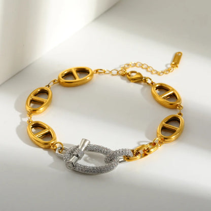 Βραχιόλι επιχρυσωμένο ατσάλι με ασημένιο zircon-BR249