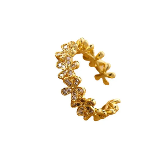 Δαχτυλίδι με λουλούδια και στρας - R138