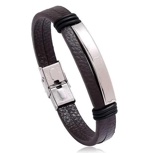 Bracelet synthetic leather with silver surface-br214