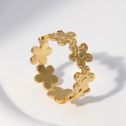 Δαχτυλίδι ατσάλινο με χρυσές μαργαρίτες - R184