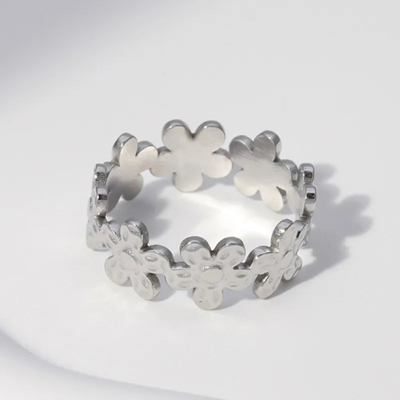 Steel ring with gold hearts - R135